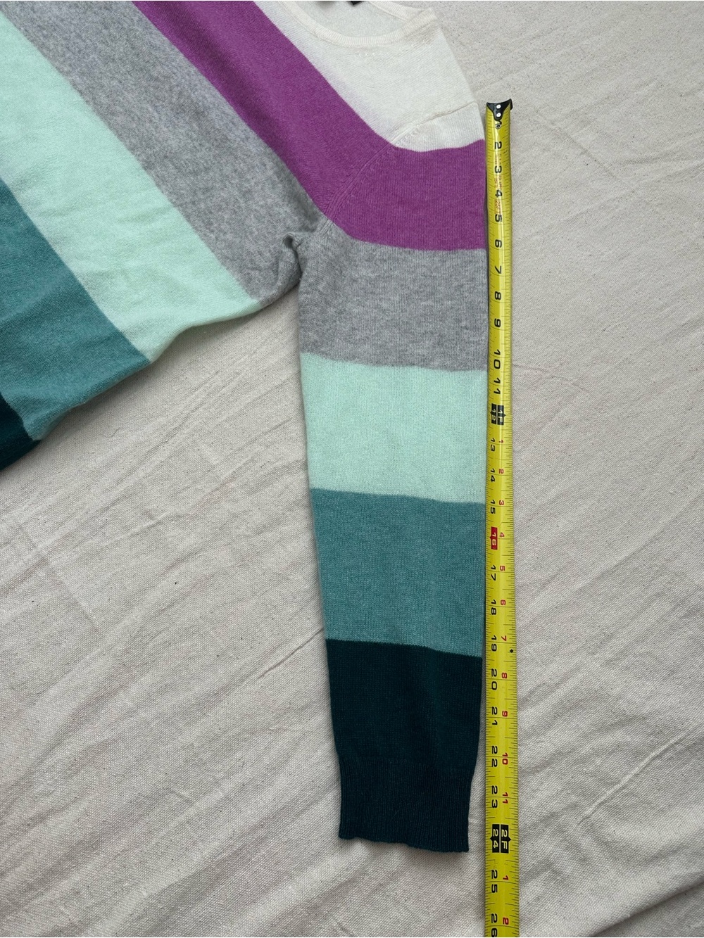 Charter Club Luxury 100% Cashmere Multicolor Stripe Crewneck Soft knit Sweater L - Picture 6 of 8